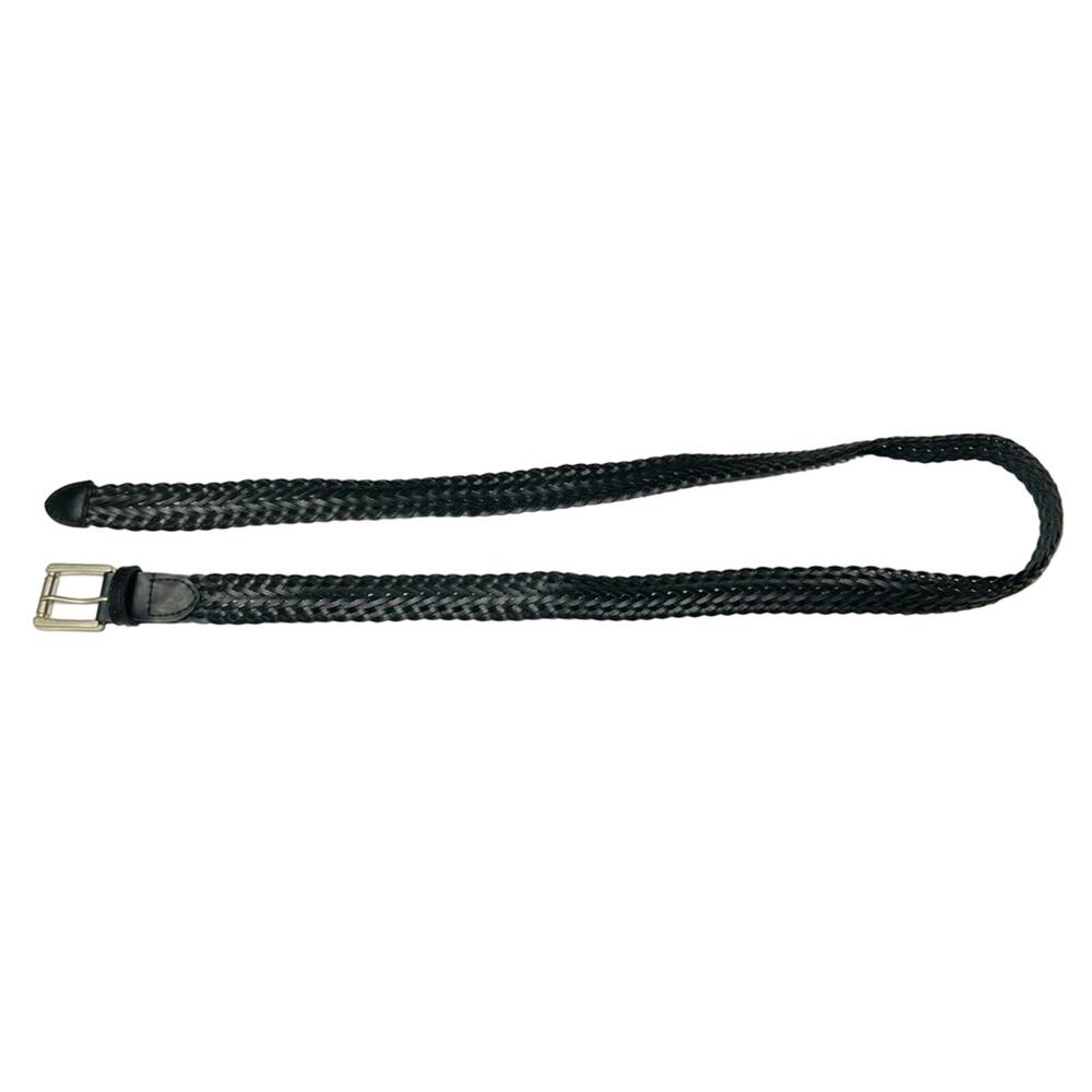 Fashion Faux Leather Black Braided Belt with Square Silver Buckle Size 24